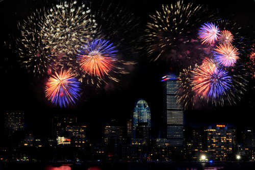 Light bursts over the Prudential Building